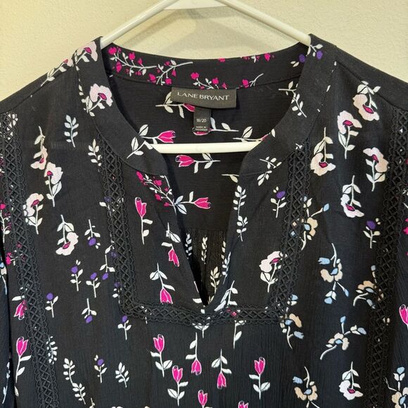 Plus Size Tunic Top Blouse Shirt Size Crochet Trim Y Neck Dark Floral 18-20 1X - Picture 4 of 12